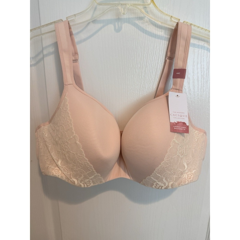 NWT Cacique Lane Bryant 44C Lightly Lined Balconette Bra Blush Pink Lace